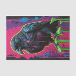 Pop Art Surrealism Black and Neon Raven Decoupage  Tissue Paper