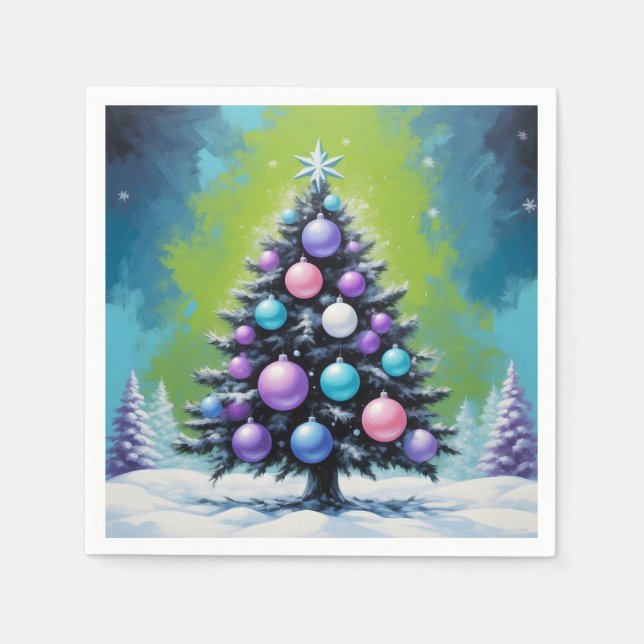 Pop Art Synthwave Christmas with Acid Green Violet Napkins (Front)
