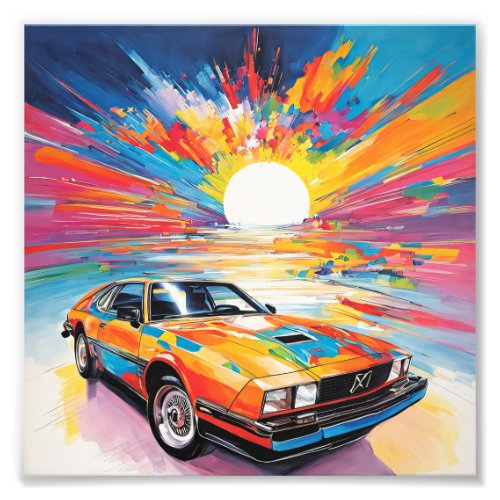 Pop Art Synthwave sunset 1970s American style car  Photo Print