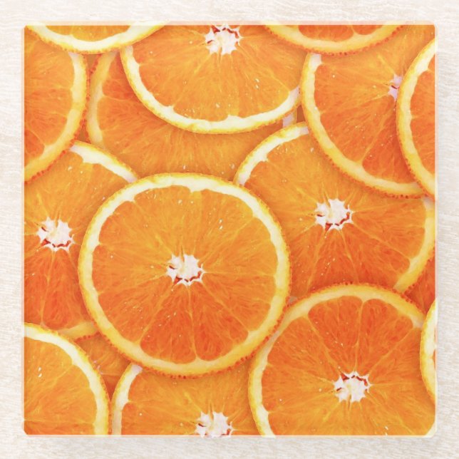 Pop Art Tangerine Slices Glass Coaster (Front)