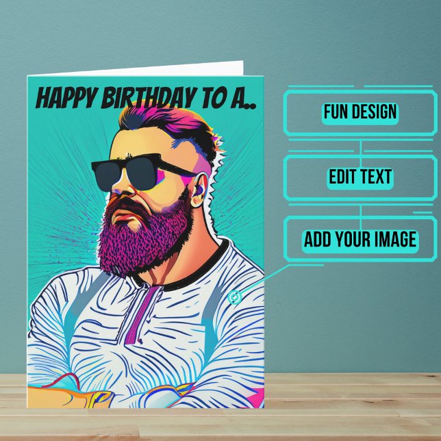 Pop Art Teal Background Bearded Dude Birthday Card (This unique funny card is specifically for the friend in your life with the awesome beard. )