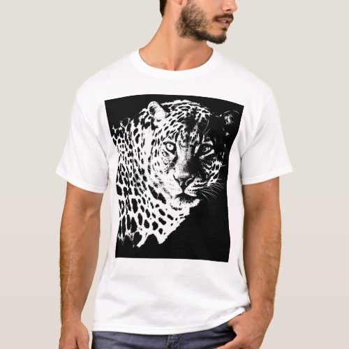 Pop Art Template Animals Leopard Head Modern Mens T_Shirt