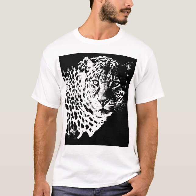 Pop Art Template Animals Leopard Head Modern Mens T-Shirt (Front)