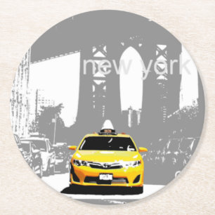 Pop Art Template Ny Nyc New York City Brooklyn Round Paper Coaster