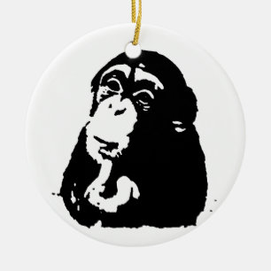 Pop Art Thinking Chimpanzee Ceramic Ornament