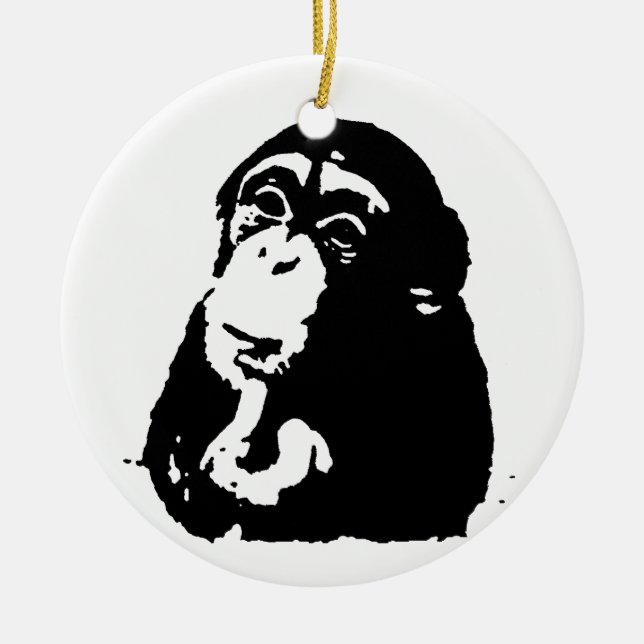 Pop Art Thinking Chimpanzee Ceramic Ornament (Front)