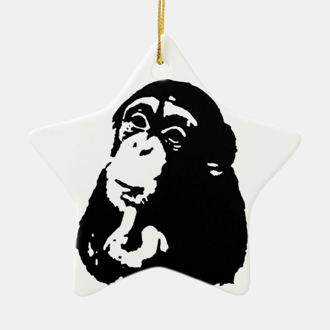 Pop Art Thinking Chimpanzee Ceramic Ornament (Front)