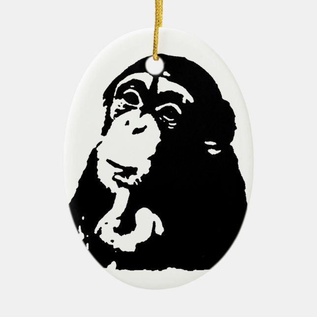 Pop Art Thinking Chimpanzee Ceramic Ornament (Front)