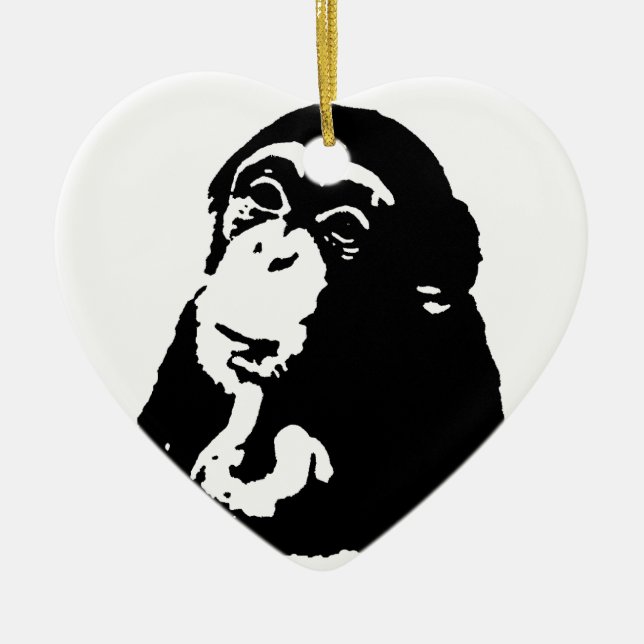 Pop Art Thinking Chimpanzee Ceramic Ornament (Front)