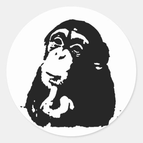 Pop Art Thinking Chimpanzee Classic Round Sticker