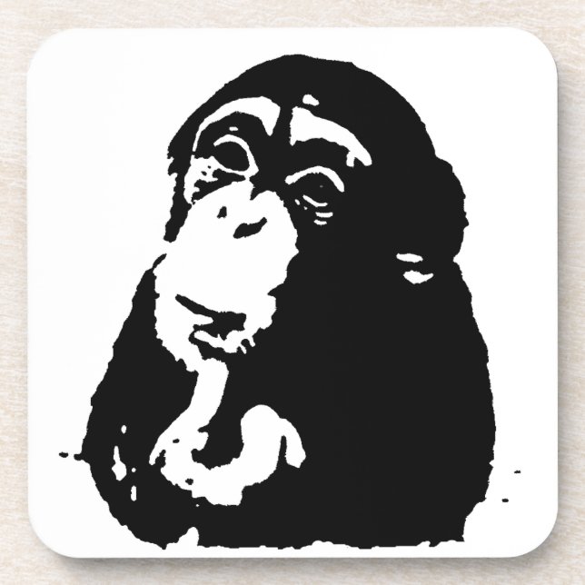 Pop Art Thinking Chimpanzee Drink Coaster (Front)