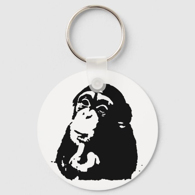 Pop Art Thinking Chimpanzee Keychain (Front)