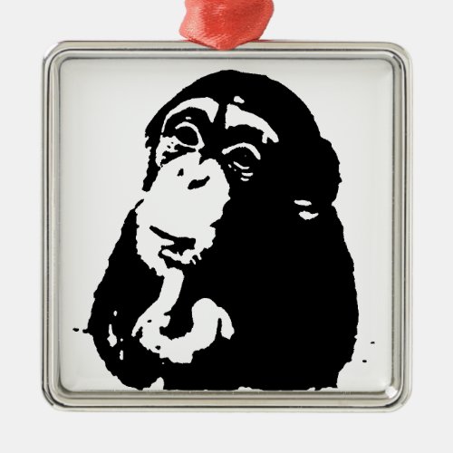 Pop Art Thinking Chimpanzee Metal Ornament