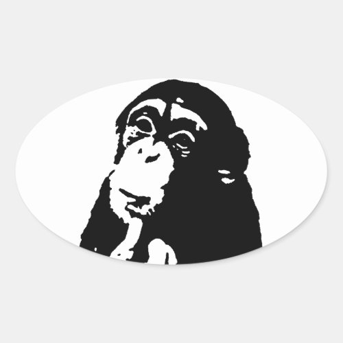 Pop Art Thinking Chimpanzee Oval Sticker