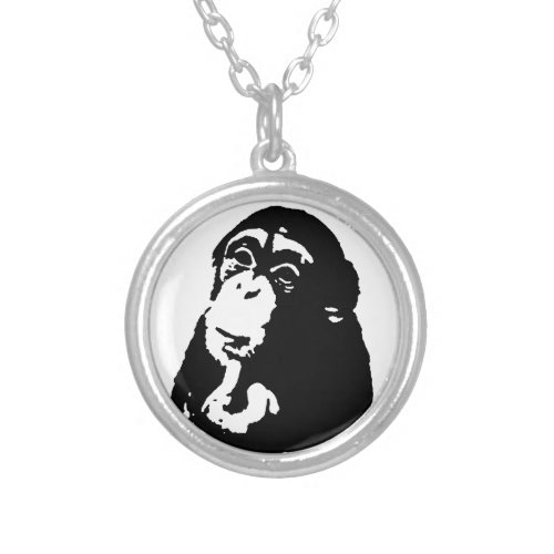 Pop Art Thinking Chimpanzee Silver Plated Necklace