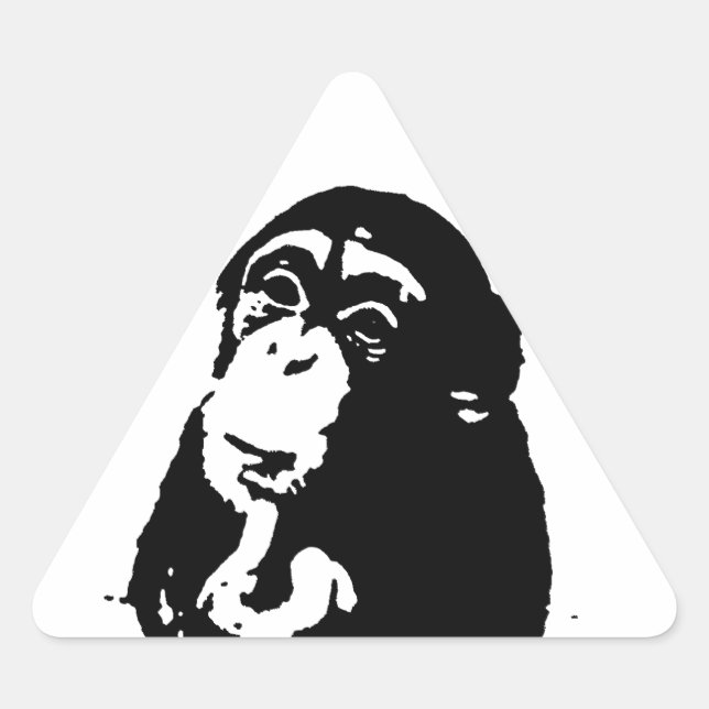 Pop Art Thinking Chimpanzee Triangle Sticker (Front)