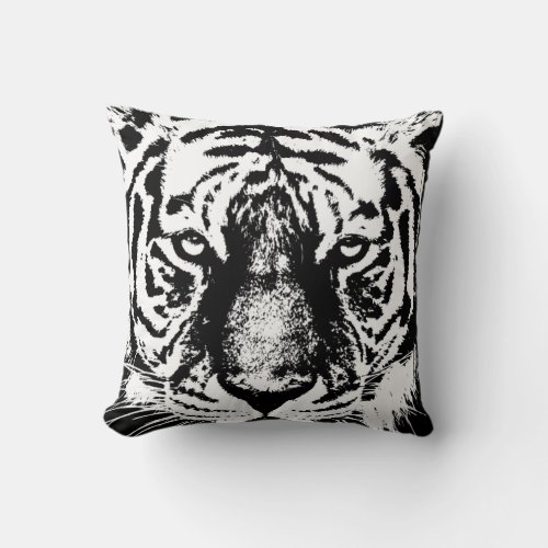 Pop Art Tiger Head Modern Template Black White Throw Pillow