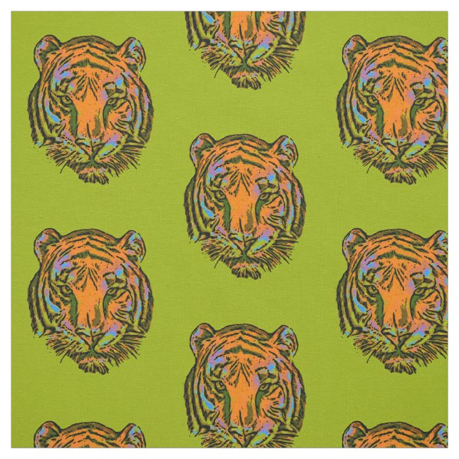 Pop Art TIGER HEAD + your backgr. & ideas Fabric (Swatch)