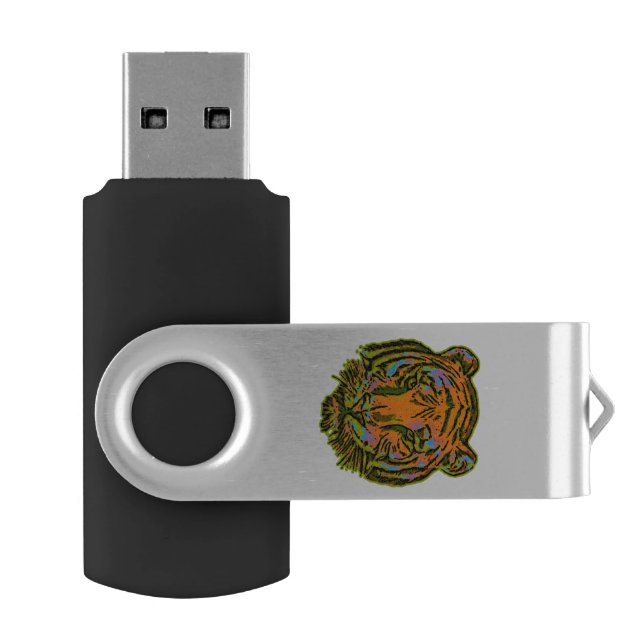 Pop Art TIGER HEAD + your backgr. & ideas Flash Drive (Opened)