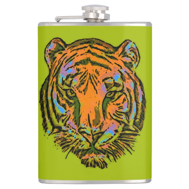 Pop Art TIGER HEAD + your backgr. & ideas Flask (Front)