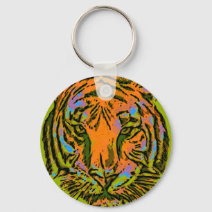 Pop Art TIGER HEAD + your backgr. & ideas Keychain