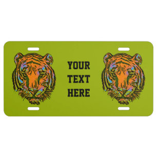 Pop Art TIGER HEAD + your backgr. & ideas License Plate