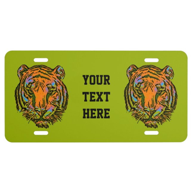 Pop Art TIGER HEAD + your backgr. & ideas License Plate (Front)