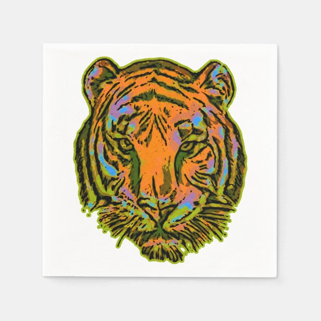 Pop Art TIGER HEAD + your backgr. & ideas Napkins (Front)