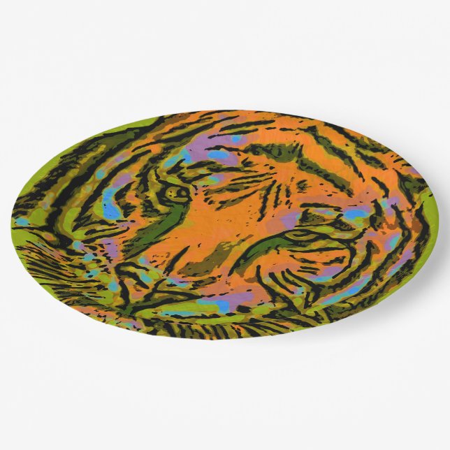 Pop Art TIGER HEAD + your backgr. & ideas Paper Plates (Angled)