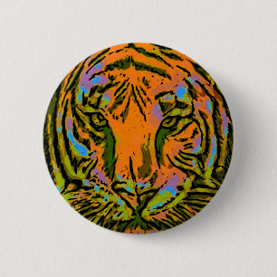 Pop Art TIGER HEAD + your backgr. & ideas Pinback Button