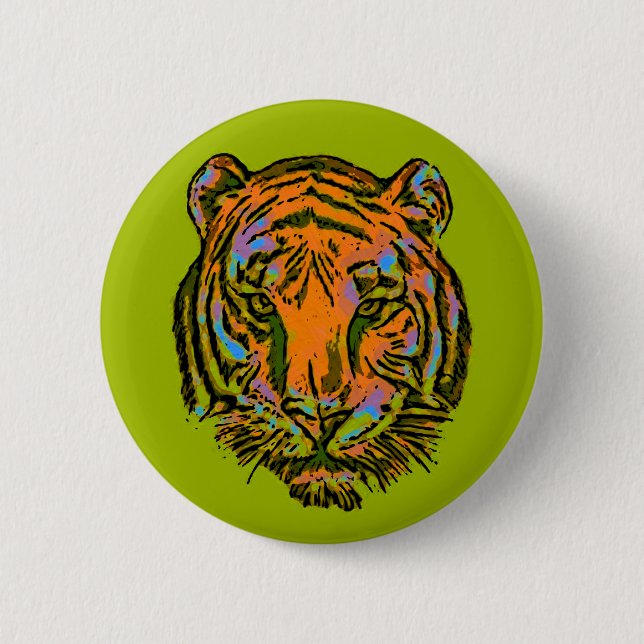 Pop Art TIGER HEAD + your backgr. & ideas Pinback Button (Front)