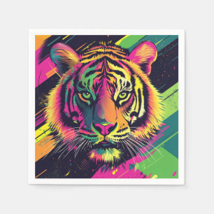 Pop Art Tiger Illustration with Neon Colors Napkins