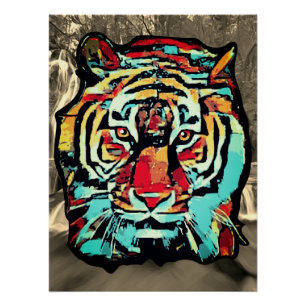 Pop art Tiger Sepia Background Poster