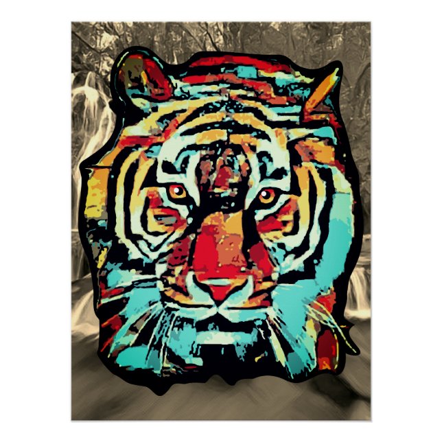 Pop art Tiger Sepia Background Poster (Front)