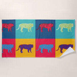 Pop Art Tigers Beach Towel