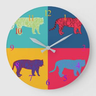 Pop Art Tigers Large Clock