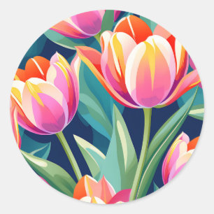 Pop Art Tulip Vibrant and Energetic Classic Round Sticker