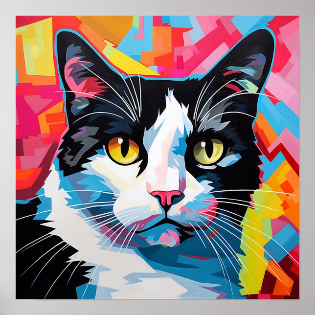 Pop Art Tuxedo Cat Poster (Front)
