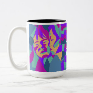 Pop Art Two Women 2 Sided Two-Tone Coffee Mug