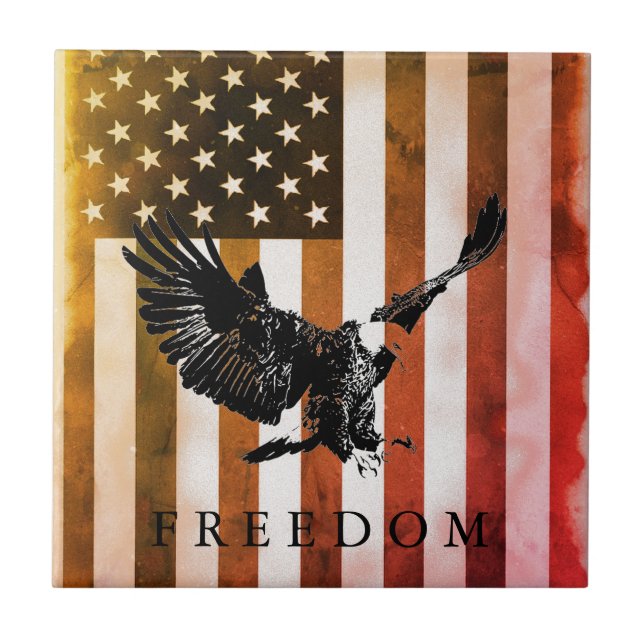 Pop Art US Flag Freedom Eagle Landing Ceramic Tile (Front)