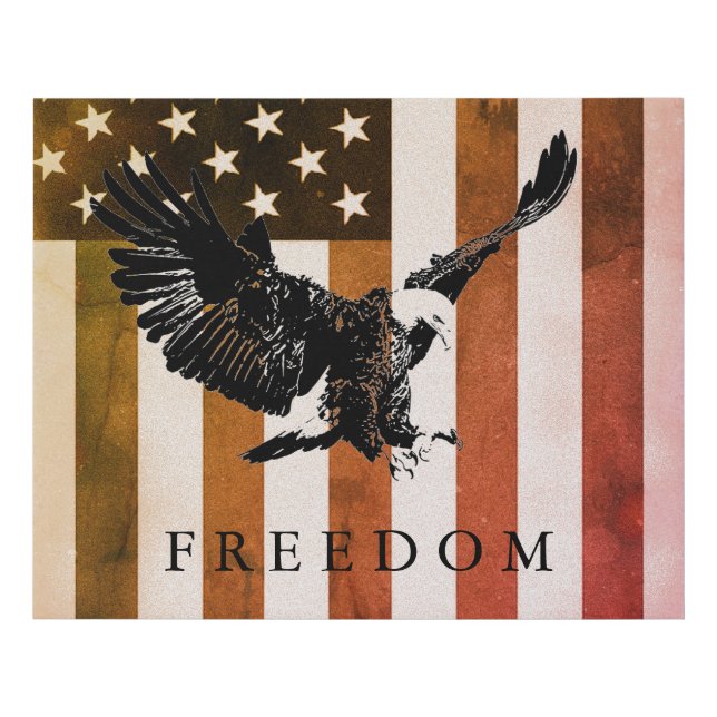 Pop Art US Flag Freedom Eagle Landing Faux Canvas Print (Front)