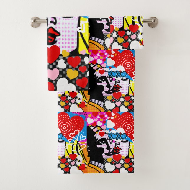 Pop Art Valentine Bath Towel Set (Insitu)