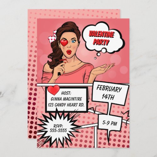 Pop Art Valentines Day Party Invitation