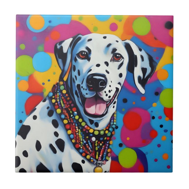 Pop Art Vibrant Dalmatian Ceramic Tile (Front)