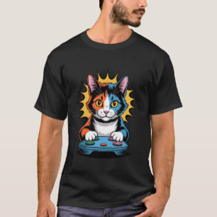 Pop Art Video Game Calico Cat Gaming Funny Comic T T-Shirt