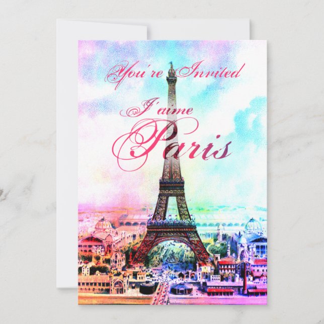 Pop Art Vintage Eiffel Tower Invitation (Front)