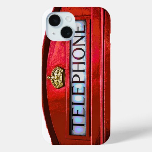 Pop Art Vintage London City Red Telephone Booth iPhone 15 Case