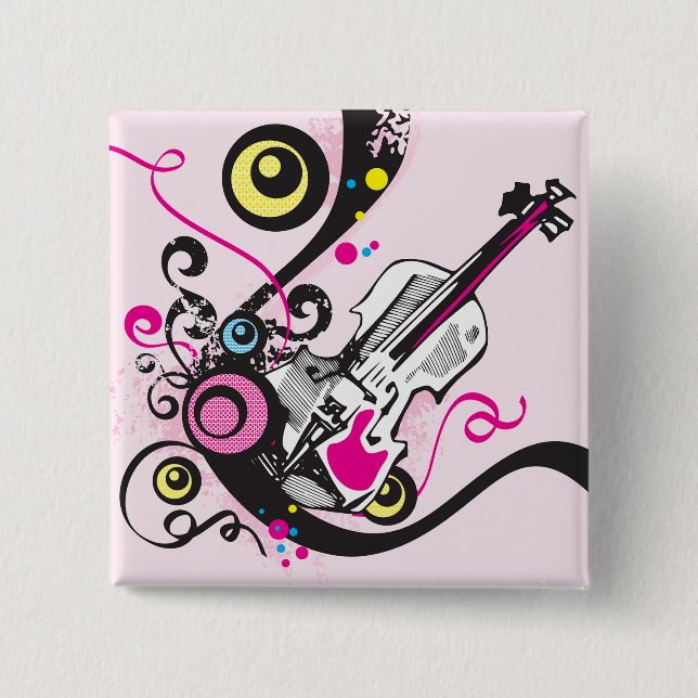 Pop Art Violin Abstract Musical Punk Rock Button (Front)