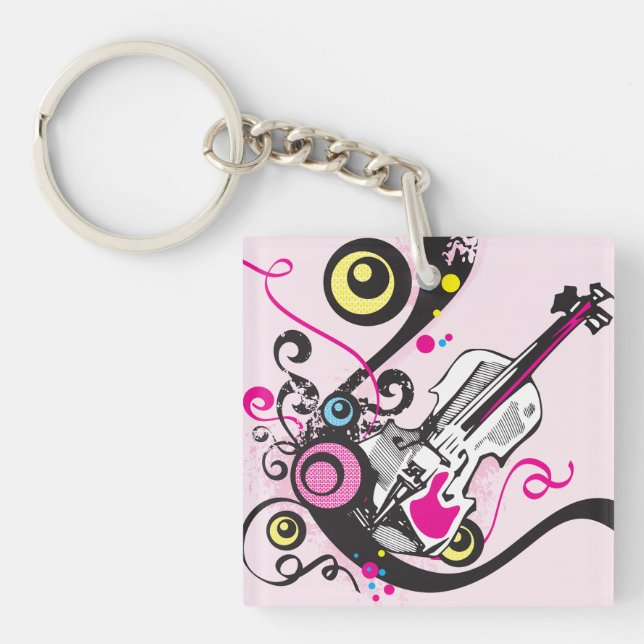 Pop Art Violin Abstract Musical Punk Rock Keychain (Front)