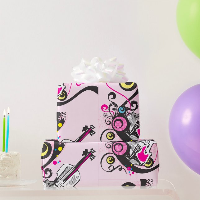 Pop Art Violin Abstract Musical Punk Rock Wrapping Paper (Creator Uploaded)